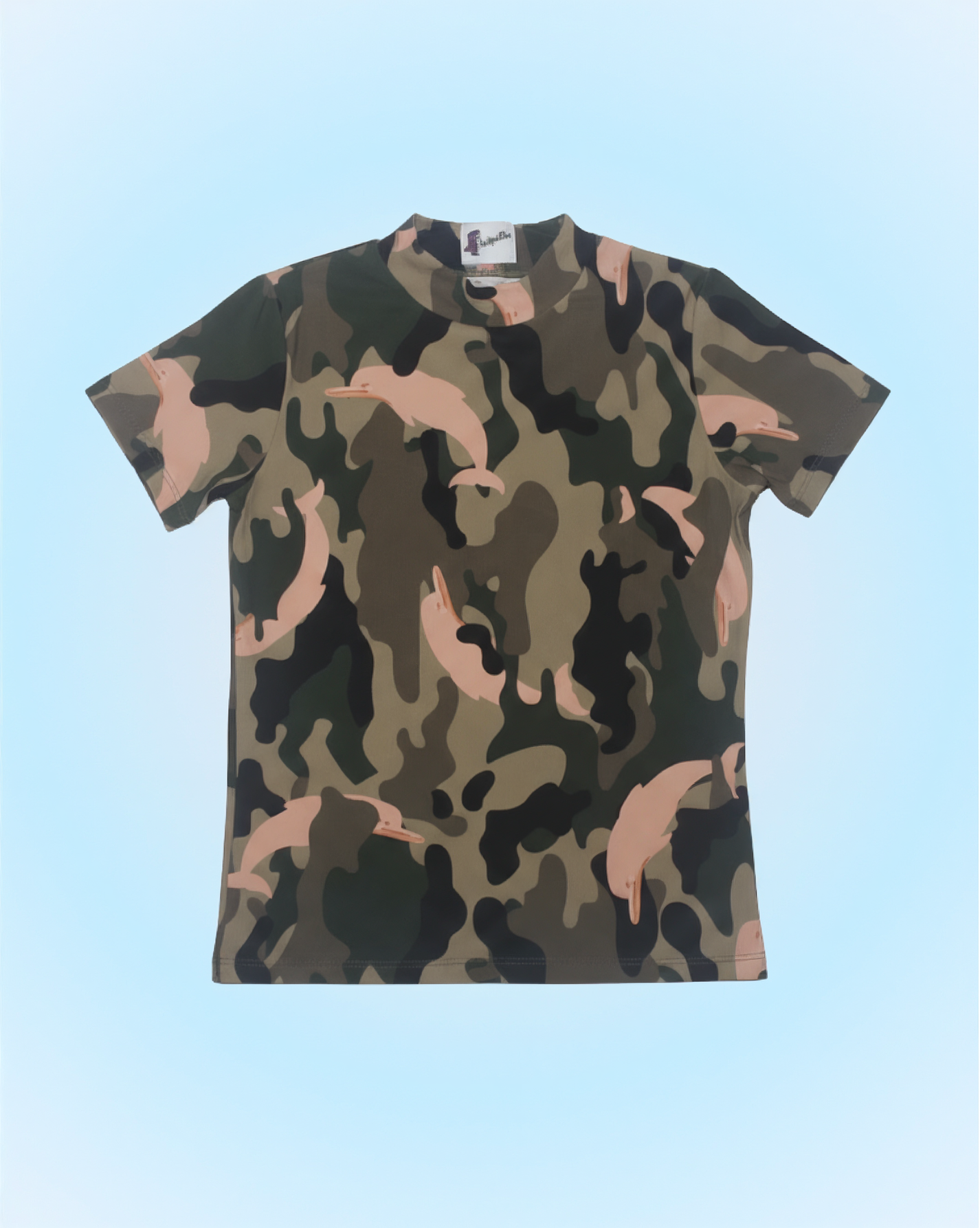 Blusa lycra estampa camuflada golfinhos verão