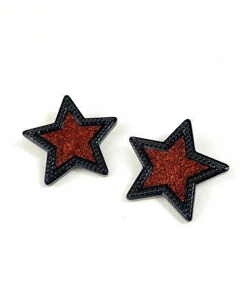 Brincos resina laranja formato estrela aço cirúrgico