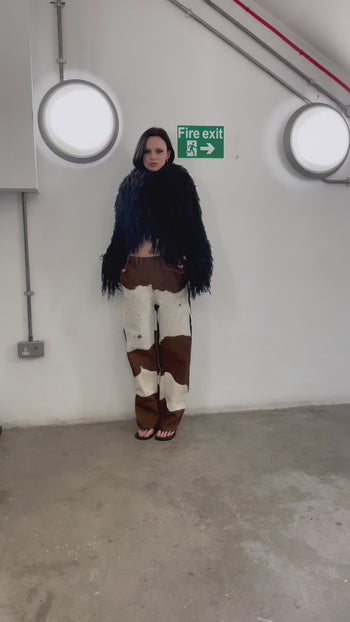 calça de couro de vaca